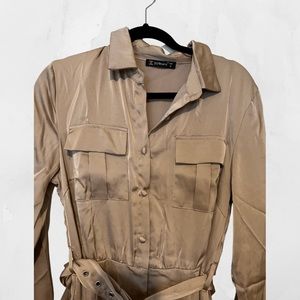 Satin belted waist jumpsuit